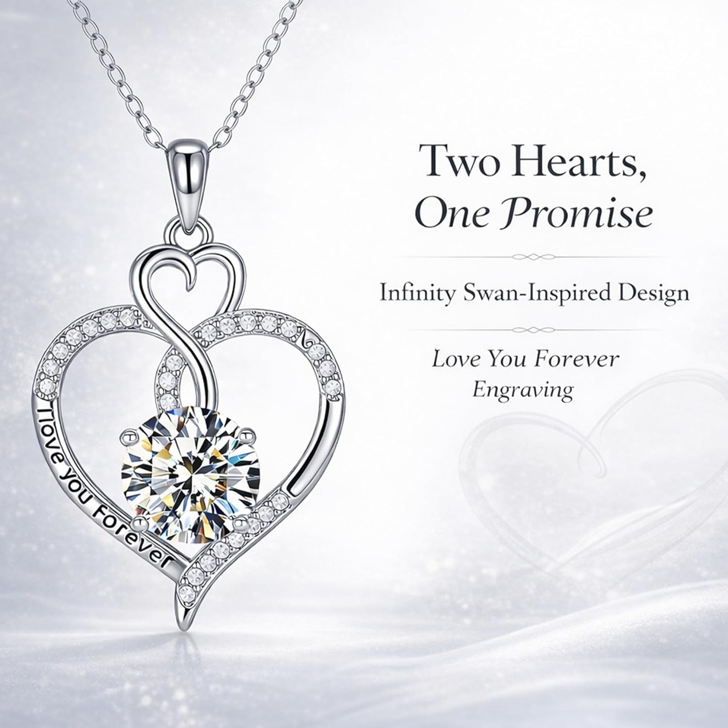 Moissanite Double Heart Necklace for Women, D Color VVS1 Lab Diamond Infinity Swan Pendant, S925 Sterling Silver 18K Gold Plated Jewelry Gift, 1-5 Carat Total Weight Options - Image 4