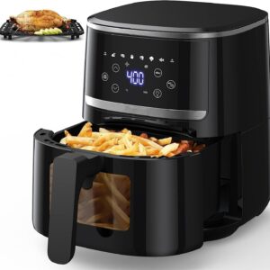 Air Fryer Oven 5 Qt Large Oil Free Touch Screen 1500W Mini Oven Combo with 7 Accessories, One-Touch Digital Controls, Nonstick Silicone Liner & Dishwasher-Safe Detachable Square Basket, Timer