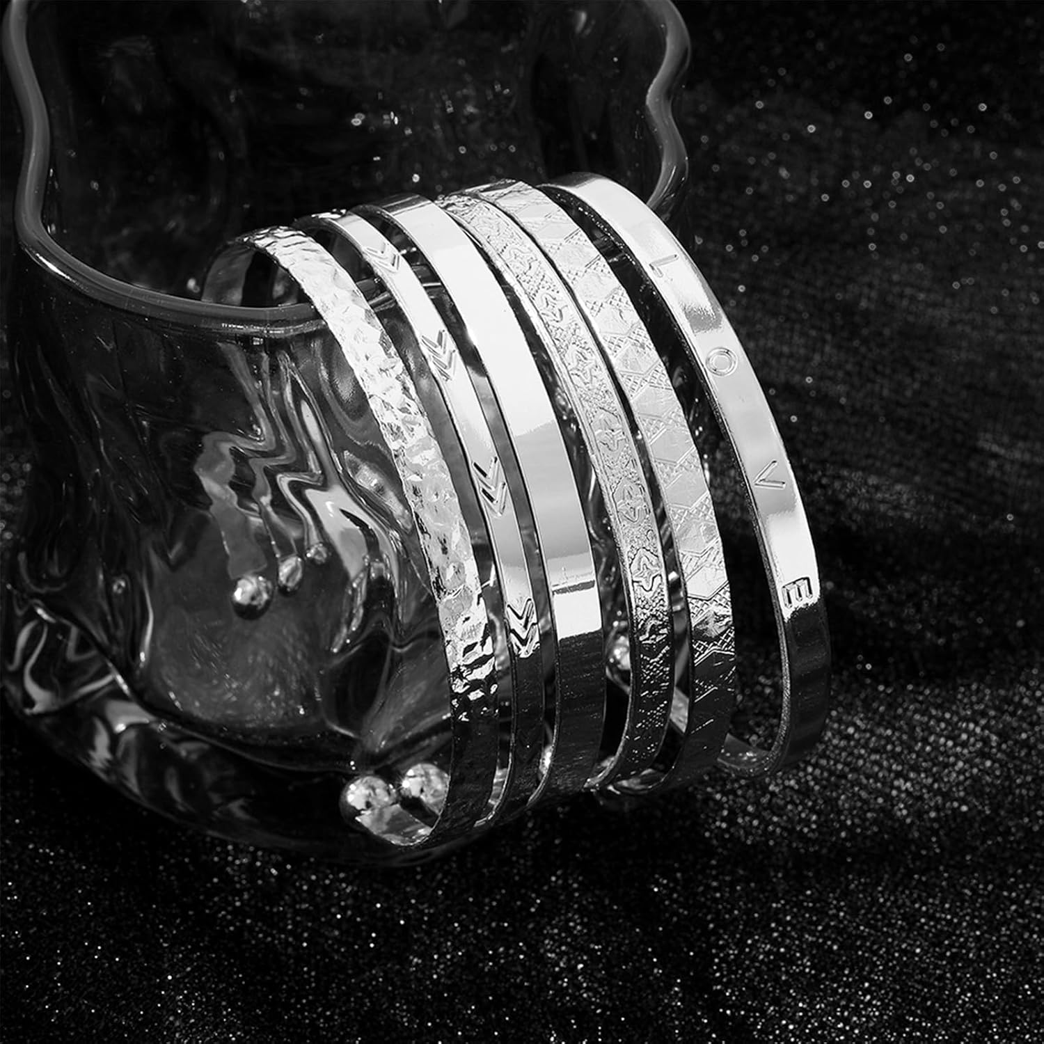 IFKM Gold Bangle Bracelets For Women, 14k Gold Plated Multi Layer Stackable Cuff Bracelet Set, Trendy Elegance Charms Non Tarnish Minimalist Textured Boho Jewelry Gift for Women - Image 4