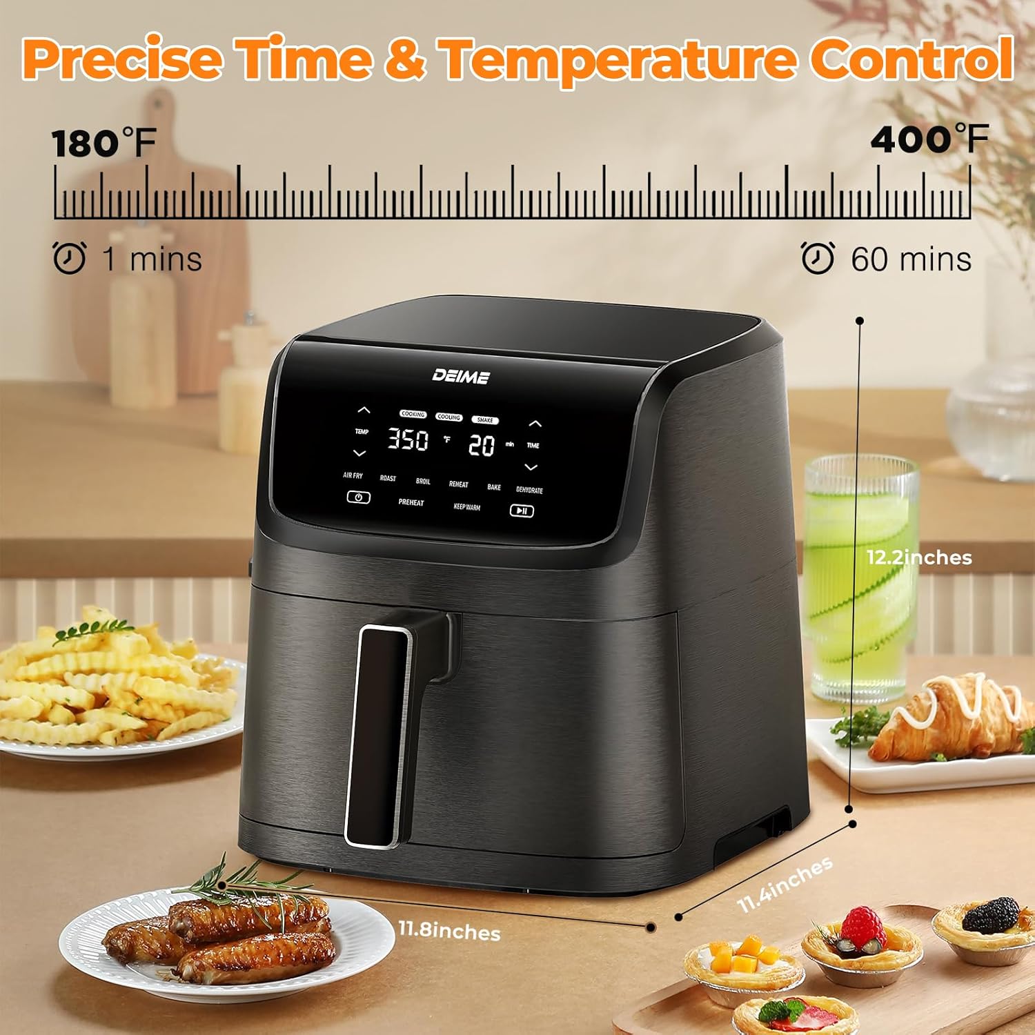 DEIME Air Fryer 7.2 QT 1700W Oilless Oven Healthy Cooker Air Fryers Large Capacity with 8 Presets, LCD Touch Screen, Customerizable Cooking, Non-Stick Basket (Black) - Image 6