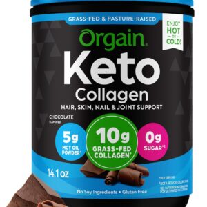 Orgain Keto Collagen Protein Powder, Chocolate – 10g Grass Fed Hydrolyzed Collagen Peptides for Women & Men, Type I & III, 5g MCT Oil – Hair, Skin, Nail, & Joint Support, Non-GMO, Gluten Free – 0.88lb