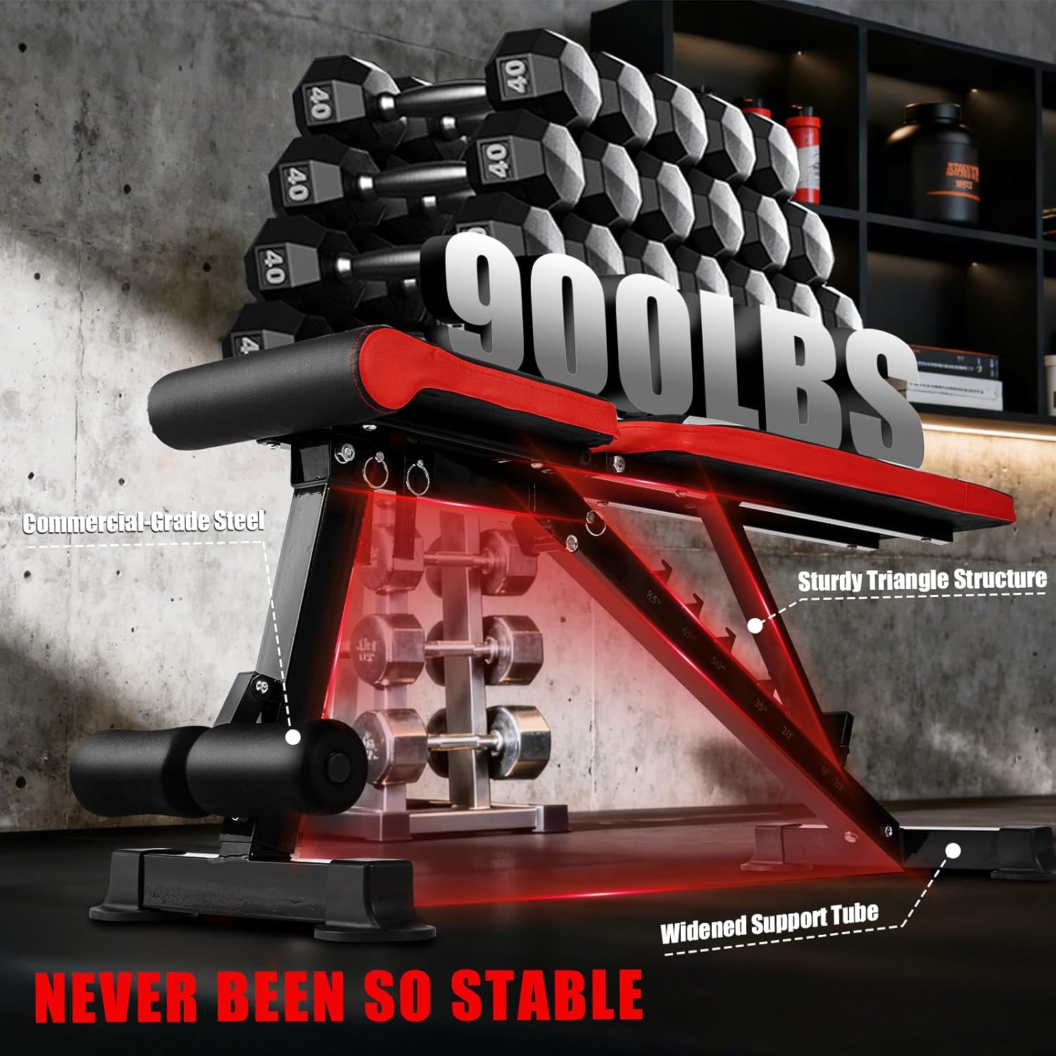 900LBS Weight Bench for Home Gym, Foldable Workout Bench Press for Full Body Strength Training, Adjustable Backrests Incline/Flat/Decline Sit up Bench - Image 3