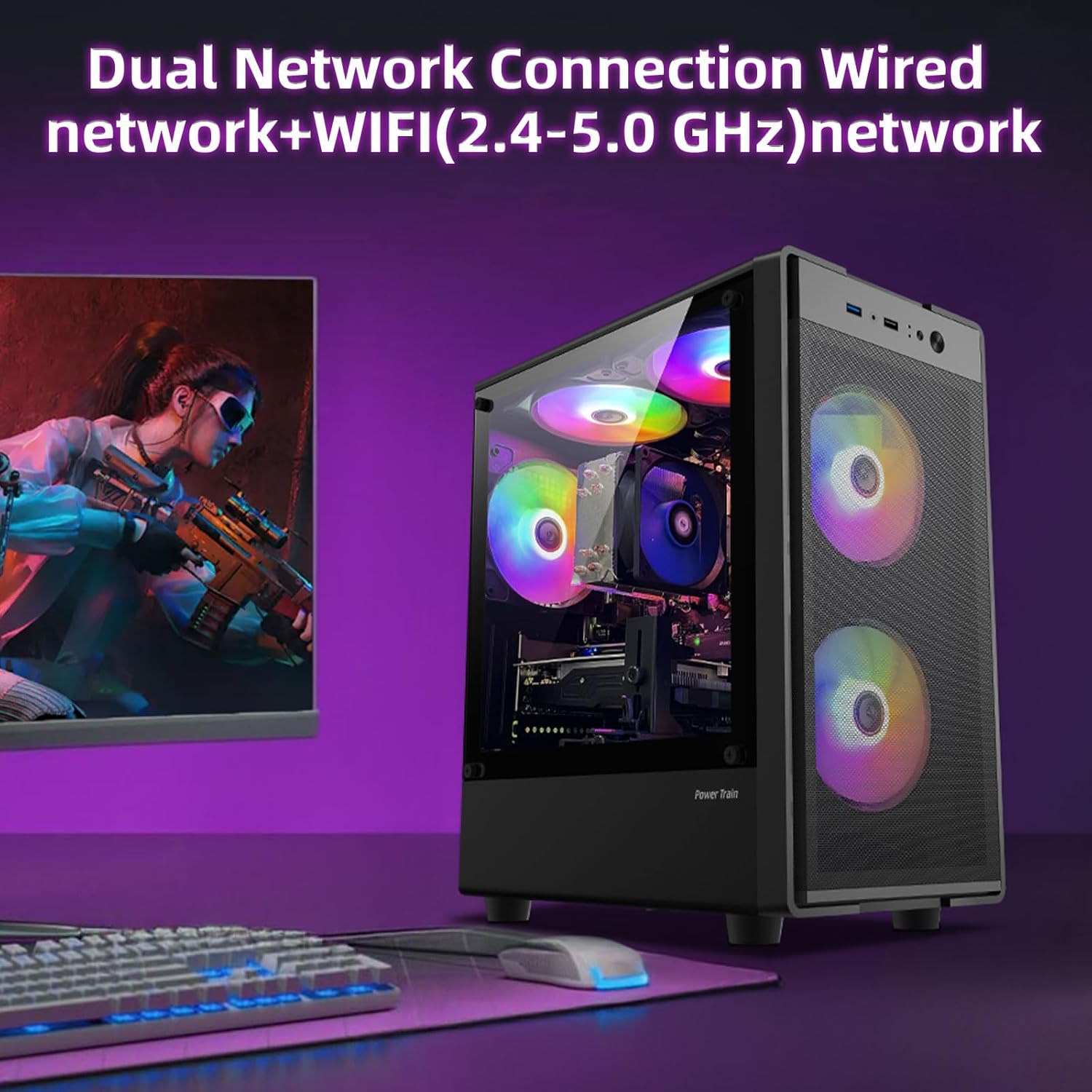 Prebuilt Gaming PC Desktop Computer,Intel Core i5 to 3.6GHz,RX560 Graphics Card with 4GB GDDR5 Video Memory,16GB RAM, 512GB SSD,WiFi 5.0,RGB Fan x5 - Image 3