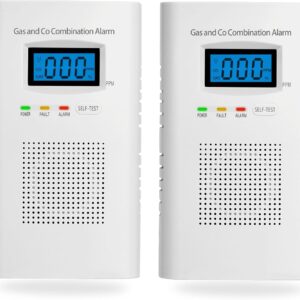 2 Pack Combination Gas & Carbon Monoxide Detectors – Plug in CO Alarm & Natural Gas Detector with Digital Display, CO Detector & Combustible Gas Detector for Home, Easy to Read