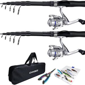 Fishing Rod and Reel Combos, 2PC Telescopic Fishing Pole Spinning Reels Sets, Collapsible Fishing Rod Full Kit with with Fishing Pliers Carrier Bag for Travel Saltwater Freshwater