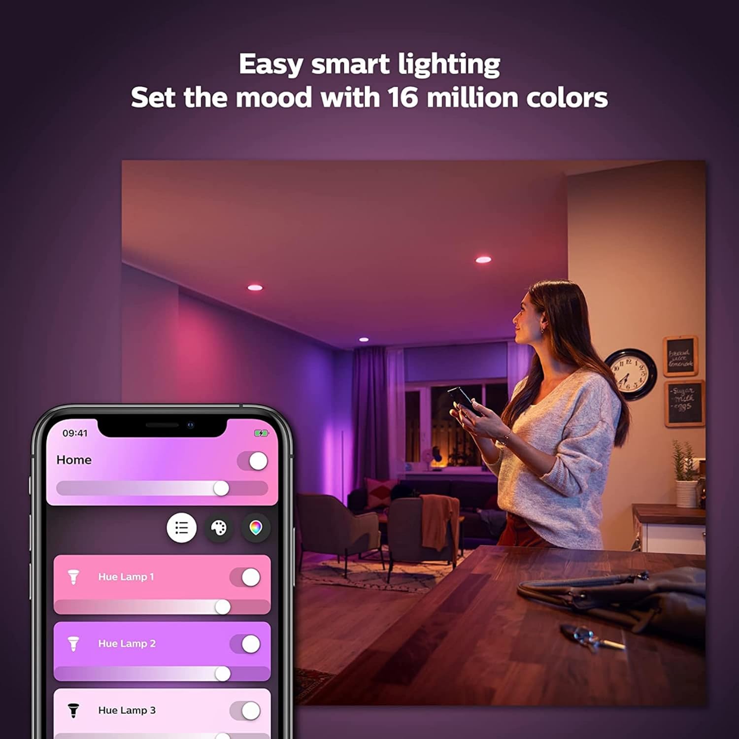 Philips Hue Smart 85W BR30 LED Bulb - White and Color Ambiance Color-Changing Light - 4 Pack - 1200LM - E26 - Indoor - Control with Hue App - Works with Alexa, Google Assistant and Apple Homekit. - Image 3
