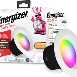 Energizer Smart Recessed Downlight, 3”-4” BR30 Multi-Color & Multi-White Wi-Fi LED Bulb, E26 Screw Base, 1100 Lumens, 11W, 75W Equivalent, App & Voice Control with Alexa Google Siri, Scheduling & More