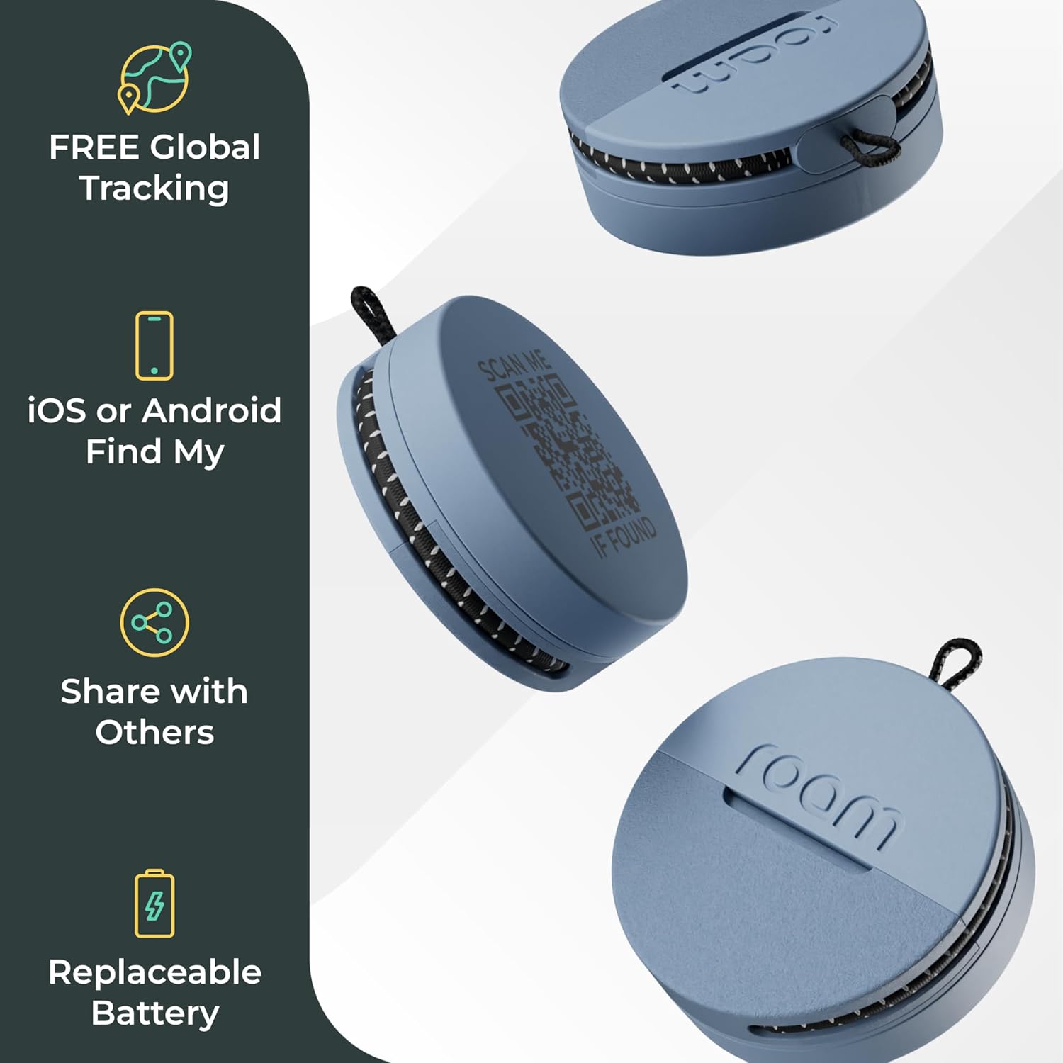 ROAM SMART TRACKER - Bluetooth Tracker & Item Locator for Keys, Luggage, Wallet, Kid & Pet Gear, (iOS, Android), No App or Subscription, Fast Setup, Waterproof | 1-Pack, Blue - Image 3