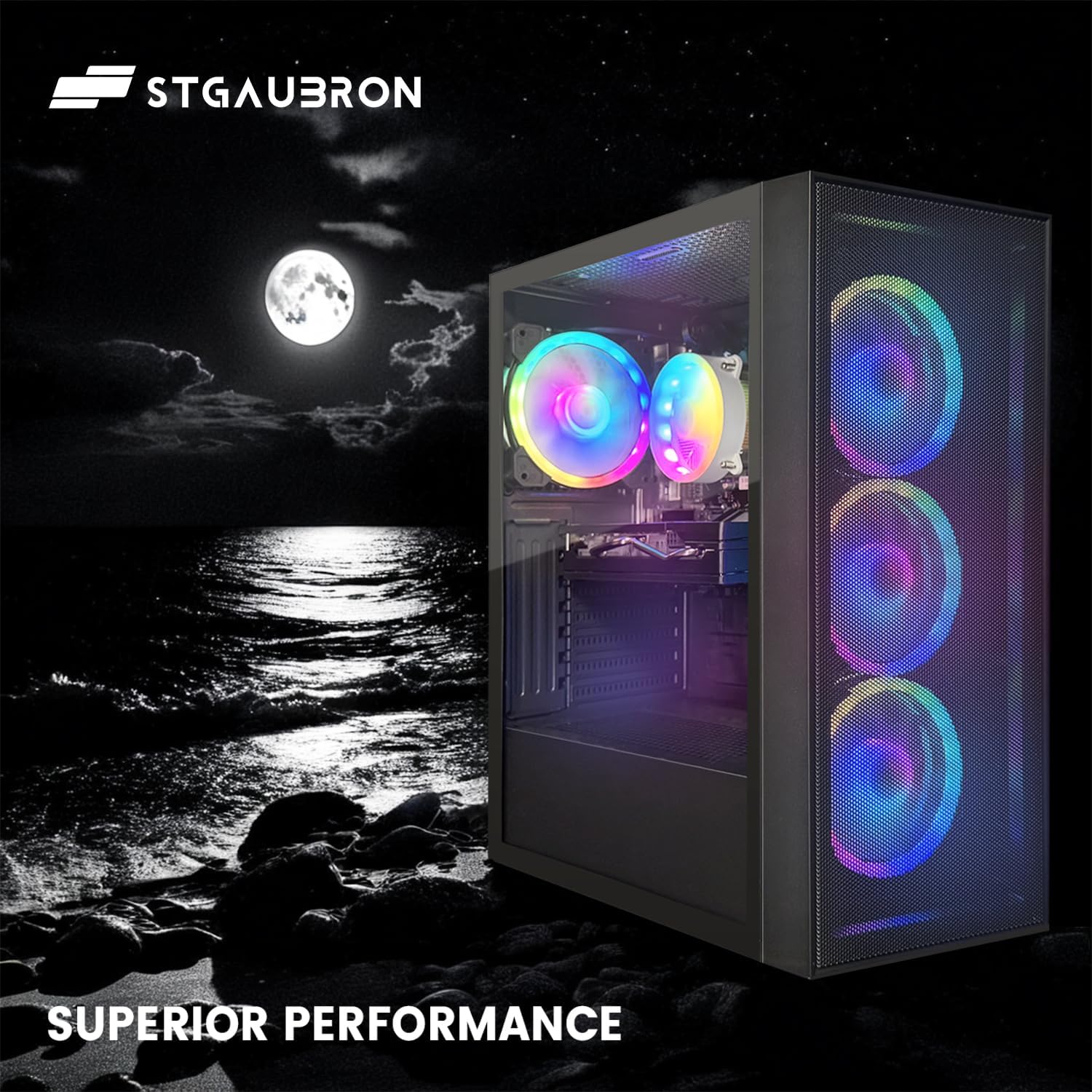 STGAubron Gaming PC Computer Desktop, Radeon RX 580 8G, Intel Core I7 8th up to 4.10 GHz, 16G DDR4, 512G SSD, WiFi 6 & BT 5.2, RGB Fan x4, Windows 11 Home - Image 2