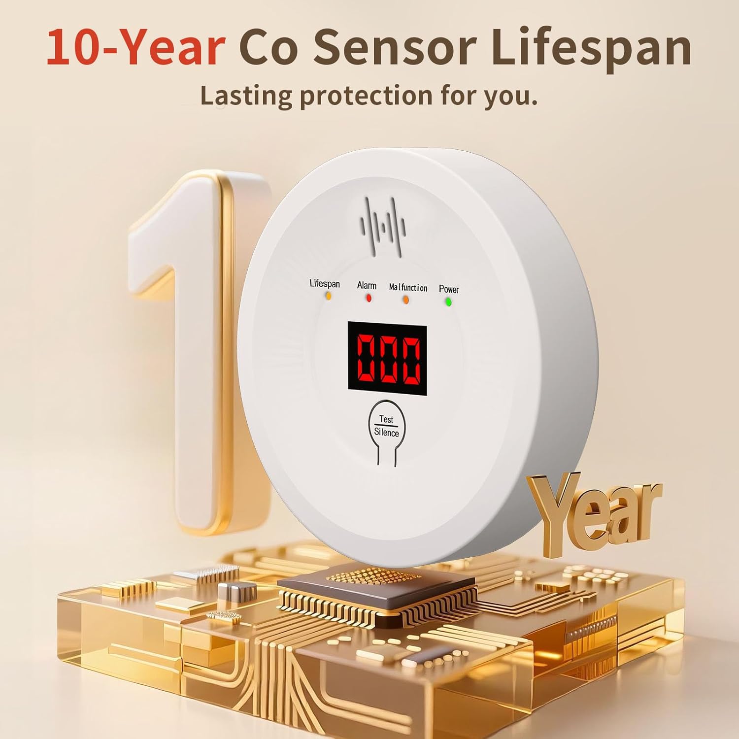 CarCarbon Monoxide Detectors 90dB Alarm, CO Detector Battery Powered(Not Include), 10-Year Lifespan Carbon Monoxide Alarm with LCD Display for Travel, Home, Kitchen, JA-997, 4 Packs - Image 2