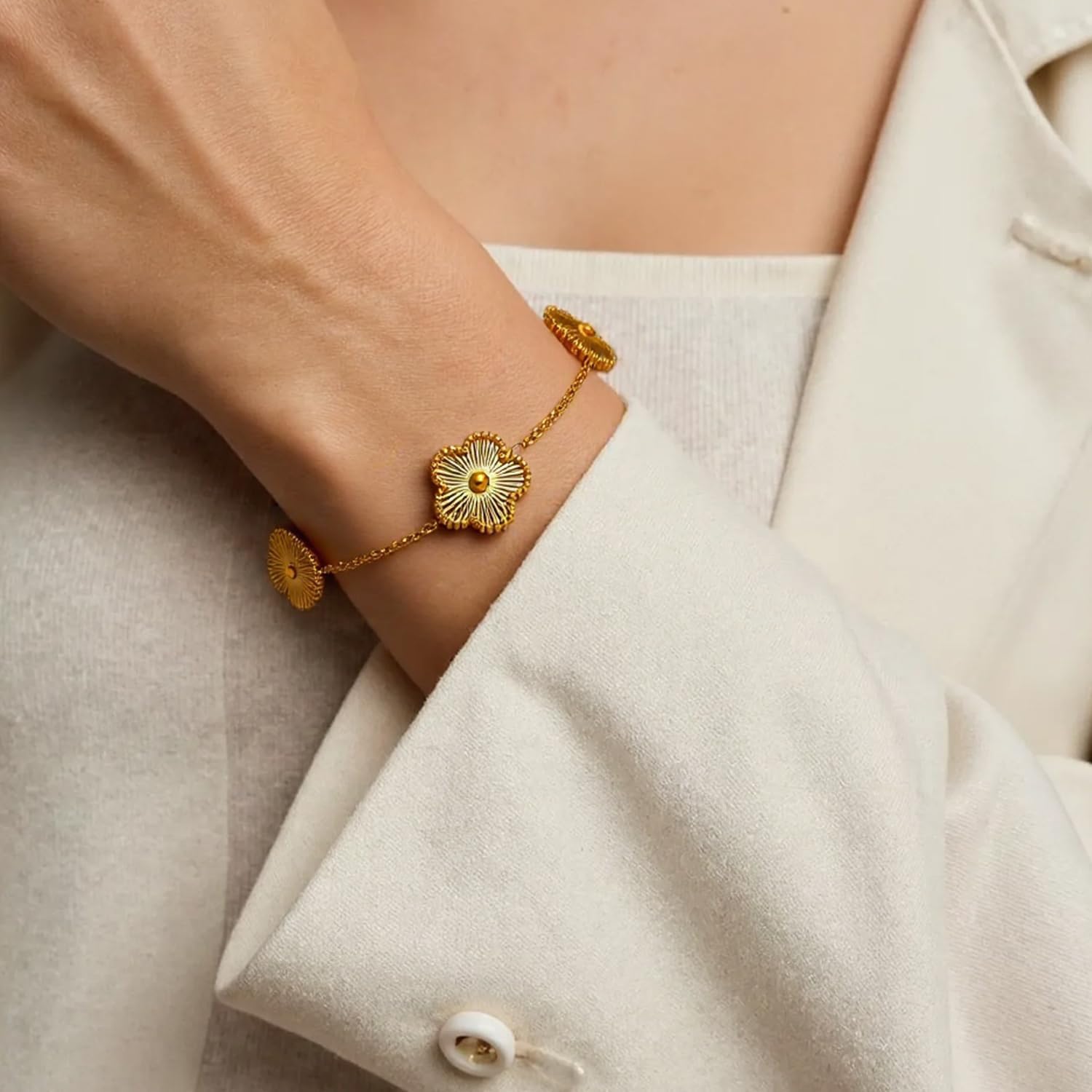 Gold Bracelets for Women Non Tarnish, 18K Gold Plated Dainty Lucky Clover Bracelet Stackable for Women Trendy Unique Jewelry Gifts, Birthday Christmas Gift for Wife Girlfriend Mom Friend Sister - Image 9