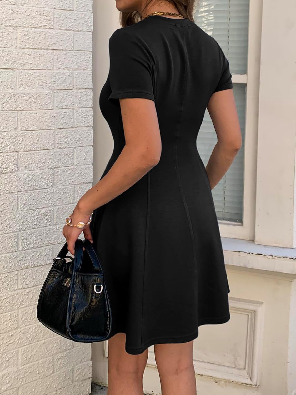 Women's Summer Semi Formal Dress Short Sleeve A Line Ruffle Mini Short Dresses for Casual Business Work with Pockets - Image 4