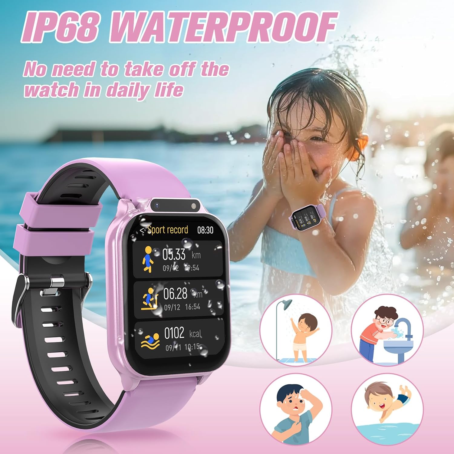 Smart Watch for Kids 1.85" with Fitness Tracker, Sleep Monitor, 22/100+ Sport Modes, DIY Dial, IP68 Waterproof, Step Counter, Heart Rate, Camera, with/Without APP, Gift for 3-12 Years Old Boys Girls - Image 7