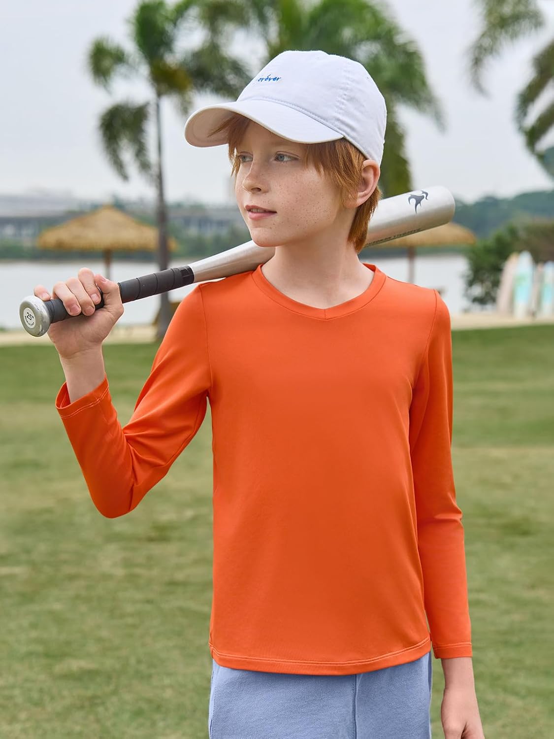 Haloumoning Boys Long Sleeve Shirts Dry Fit Athletic T Shirts for Teens Kids V-Neck Comfy Tops Tees 5-14 Years - Image 3