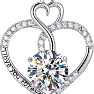 Moissanite Double Heart Necklace for Women, D Color VVS1 Lab Diamond Infinity Swan Pendant, S925 Sterling Silver 18K Gold Plated Jewelry Gift, 1-5 Carat Total Weight Options
