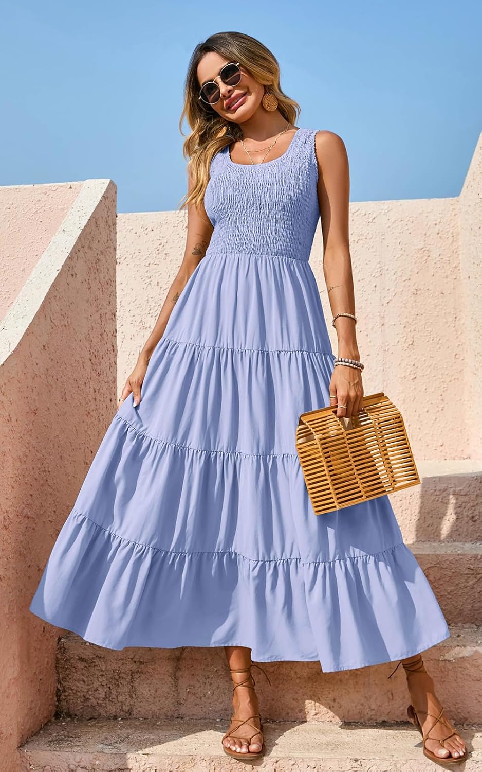 PRETTYGARDEN Women's 2026 Casual Loose Plain Maxi Sundress Smocked Tank Dress Sleeveless Spring Beach Tiered Long Dresses - Image 5