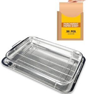 Air Fryer Basket for Oven, 18.6″ x 12.8″ Extra Large Size Air Fryer Basket & Tray for Oven, Stainless Steel Baking Tray with 50 PCS Parchment Paper, Crisper Tray for Convection Oven