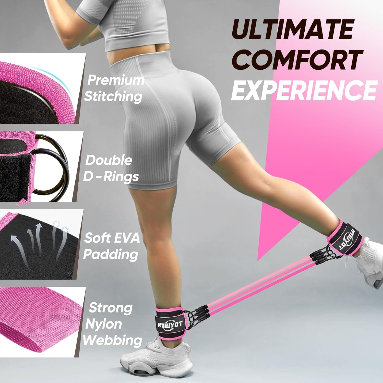 Ankle Resistance Bands with Cuffs, Workout Sets for Women, Resistance Bands for Working Out, Exercise Band for Leg Booty, Home Gym Workout Equipment, Ankle Weights Fitness Band Set - Image 6