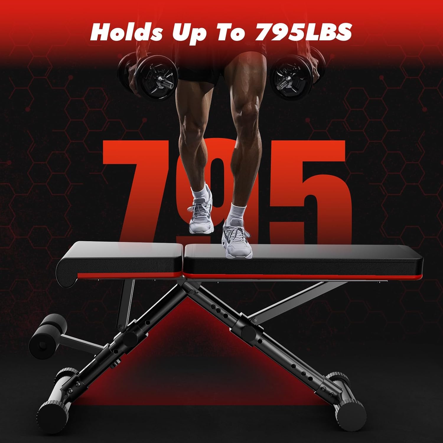 Sweetcrispy Adjustable Weight Bench for Home Gym, Foldable Incline Workout Bench Press with 795 LBS Weight Capacity, Strength Training Fitness Equipment for Full Body Exercise - Image 2