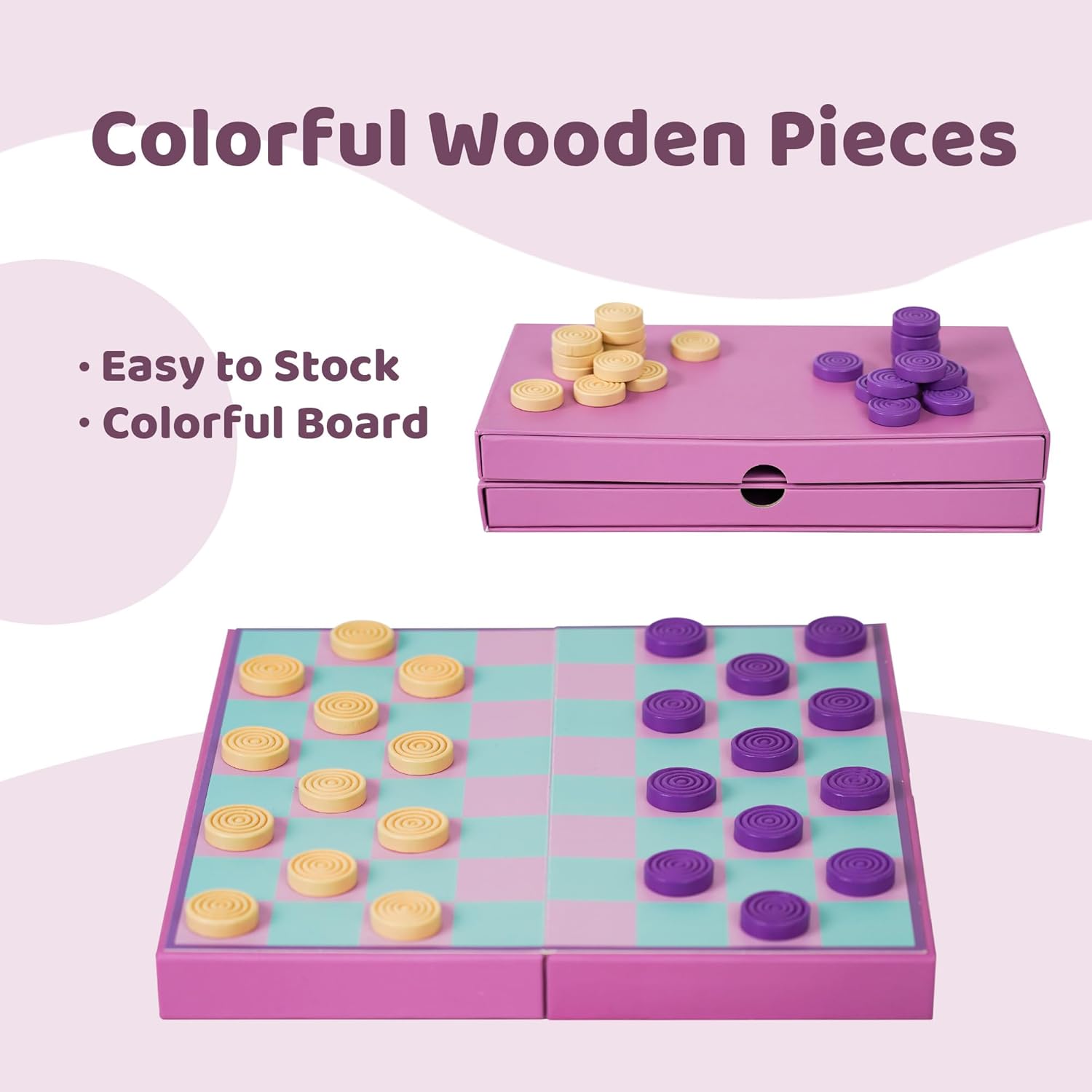 YOBRO Colorful Checkers Board Game, Portable Travel Checkers Set with Folding Board, Classic 2-Player Strategy Game for Family Fun, Family Game Night - Image 4