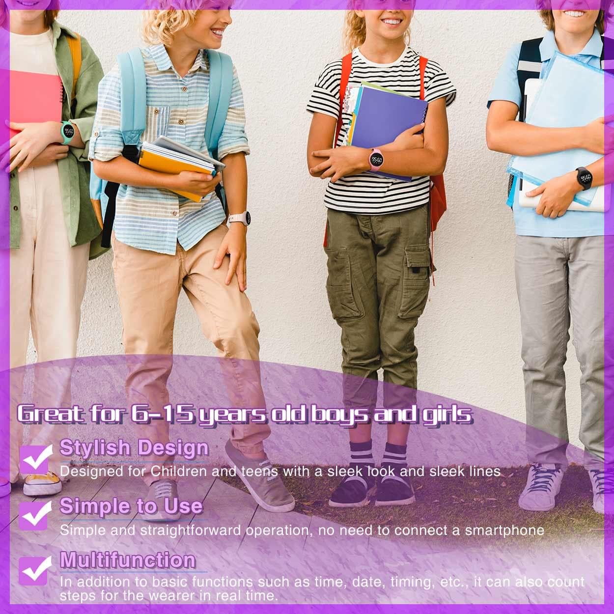 Kids Led Fitness Tracker Watch, Non-Bluetooth Digital Pedometer Wristwatch, Waterproof, 12/24 H, Stopwatch, Calendar, for Children Girls Boys Teens - Image 7