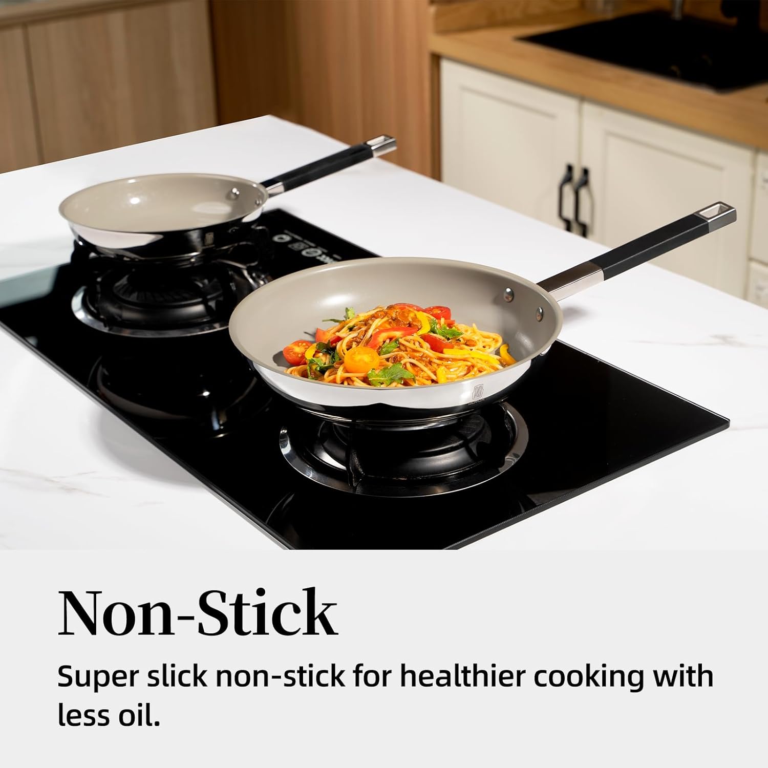 ROYDX Stainless Steel Fry Pan Set Titanium Ceramic Non Stick Frying Pan with Lid 8", 10" and 12" Oil Gather Pro Non Stick Skillets with Stay-Cool Handle PFOA Free, Compatible with All Cooktops - Image 7