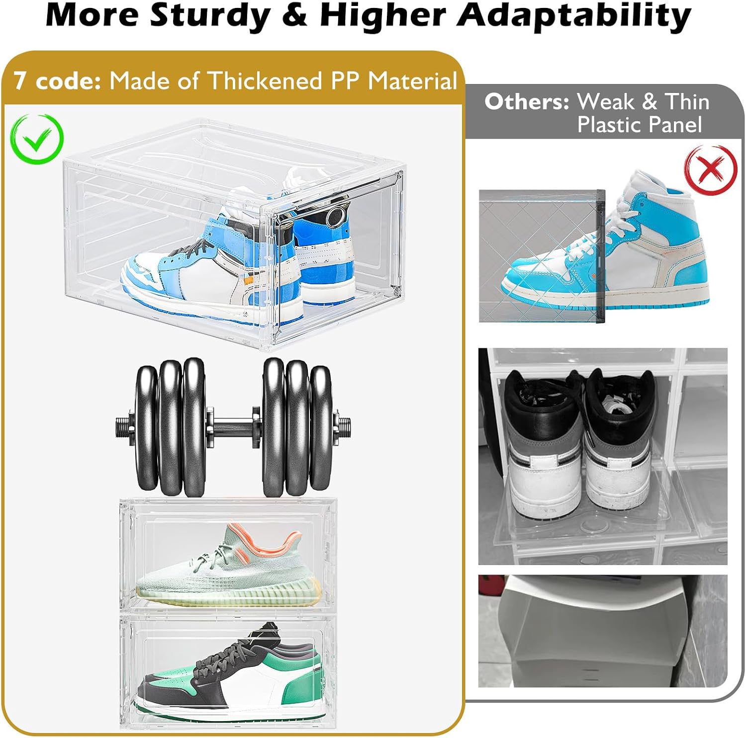 7 code Large Clear Shoe Boxes Organizer【Thicker Material】 Stronger Shoe Box with Magnetic Door, Stackable Shoe Storage Box for Closet, Foldable Space-Saving Storage Bins Shoe Cabinet, White 9 Pack - Image 5