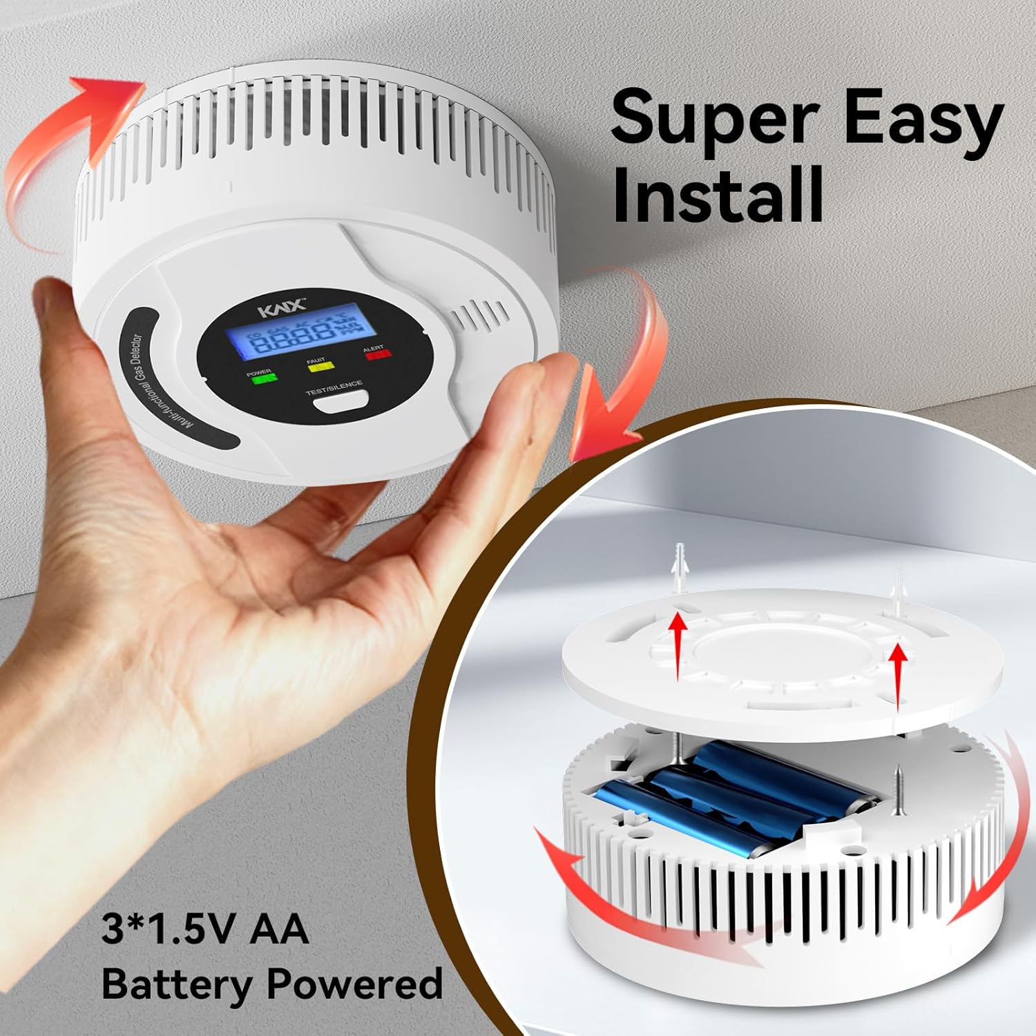4-In-1 Carbon Monoxide Detectors, Natural Gas Detector and Propane Detector Battery Powered, with Temper Sensor,Digital Display, CO Monitor, Methane,Propane, CO Detector, Gas Leak Detector for Home,RV - Image 5