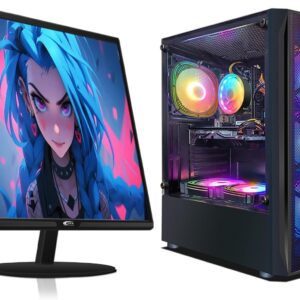 STGAubron Gaming PC Bundle with 24 Inch FHD LED Monitor-Radeon RX 580 8G, Intel Core I7 up to 3.9GHz,16G RAM, 512G SSD, RGB Fan x6, Windows 11 Home