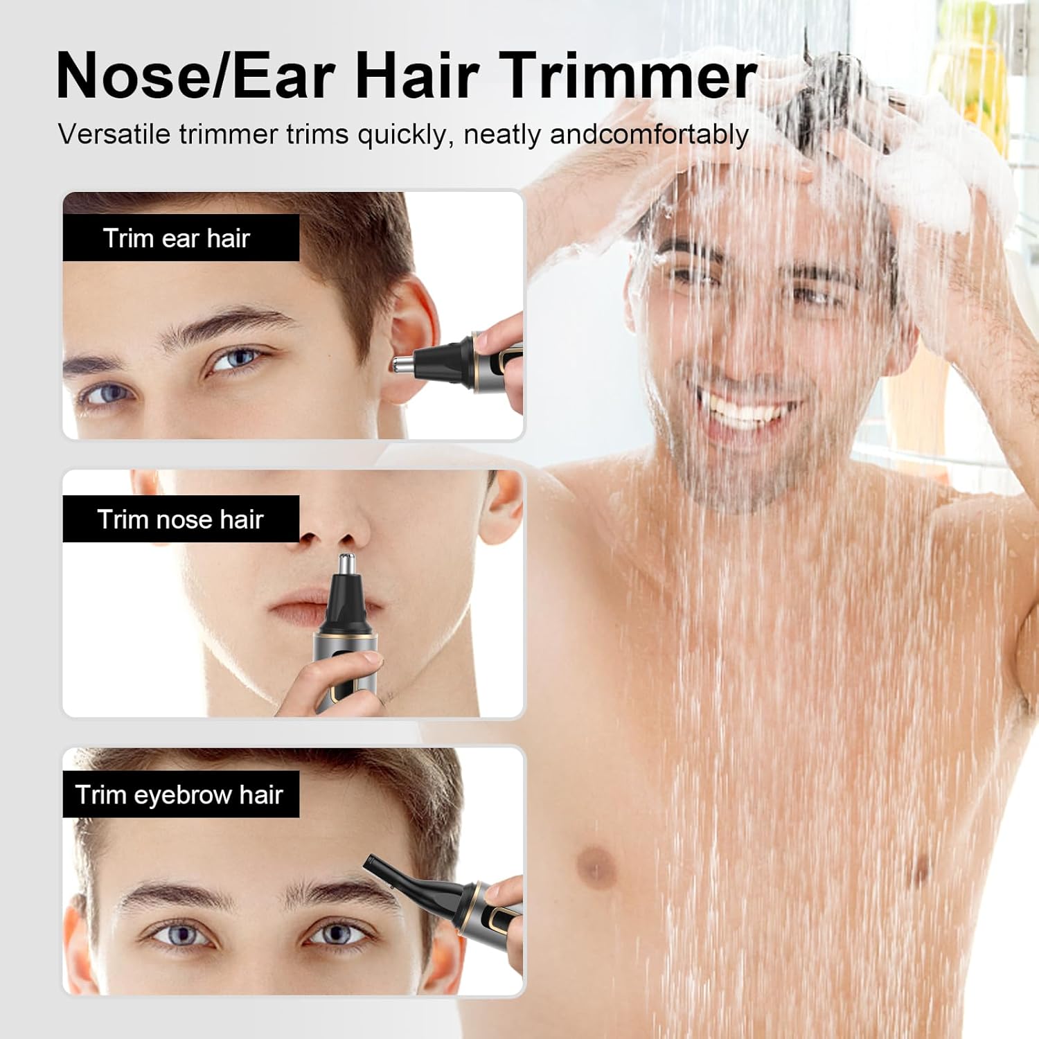 Nose Hair Trimmers for Men,Rechargeable Hair Trimmer 2 in 1 Painless Multifunctional Ear and Nose Hair Trimmer with IPX7 Waterproof Dual Edge Blades (Grey) - Image 2