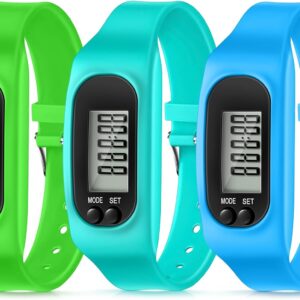 Silicone Fitness Tracker Watch 3 Pcs Walking Running Pedometer Calorie Burning and Step Counting Bracelet Steps Pedometer Watch for Walking Men Women Kids