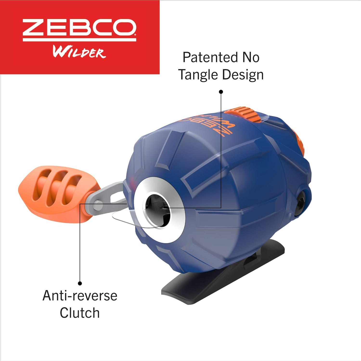 Zebco Wilder Fishing Reel and Rod Combo, 4'3" Durable Fiberglass Rod with Built-In Carabiner, Patented No-Tangle Reel, Pre-Spooled with 6-Pound Zebco Cajun Fishing Line, Blue/Orange - Image 3