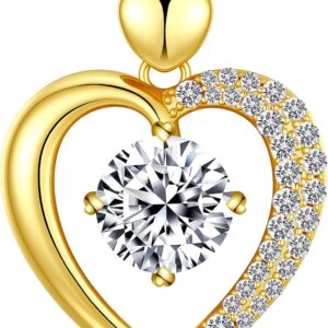 Beam & Bask Moissanite Heart Pendant Necklaces for Women, Engraved with LOVE, Sterling Silver Plated with 18K Gold, Anniversary and Birthday Jewelry for Wife, Girlfriend, Mom, or Her