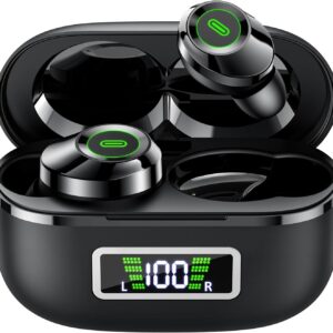 Wireless Earbuds, Bluetooth 5.5 Headphones Bass Stereo, Ear Buds with Noise Cancelling Mic, LED Display in Ear Earphones 80H Playtime, USB-C IP7 Waterproof Bluetooth Earbuds for Phones/Sports/Work