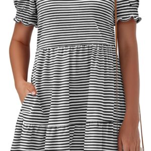 ANRABESS Women Summer Square Neck Puff Short Sleeve Mini Dress 2026 Casual Flowy Sundress Beach Vacation Clothes with Pockets