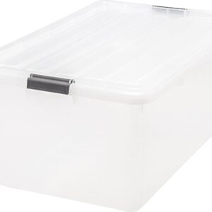 IRIS USA 68 Qt Stackable Plastic Storage Bins with Lids, 1 Pack – BPA-Free, See-Through Organizing Solution, Latches, Durable Nestable Containers, Secure Pull Handle, Made in USA – Clear