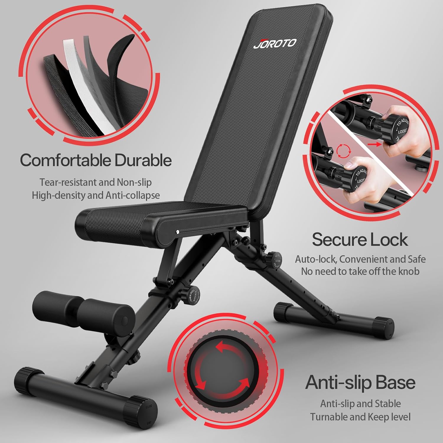 JOROTO Adjustable Weight Bench, 1300LBS Workout Bench for Home Gym Strength Training, Incline Decline Flat Bench Press with Wheels and Extended Backrest, Foldable Exercise Bench for Full Body Workout - Image 3
