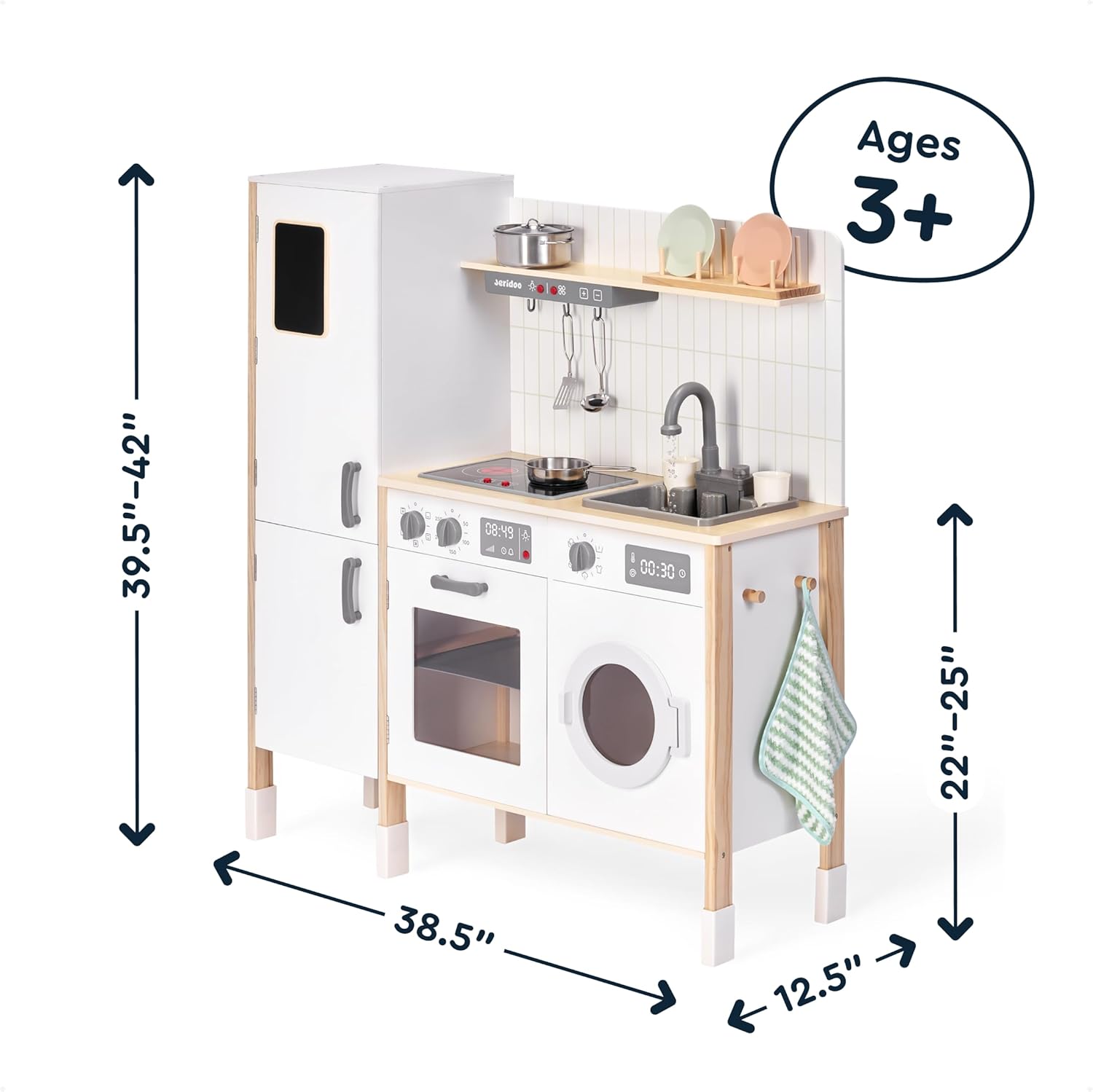Wooden Kitchen Master Chef's Kitchenette with Sink & 180 Rotated Faucet Toy, Pretend Playset for Toddlers 3-6 – Interactive Kids Kitchen Playset with Lights & Sounds - Image 2