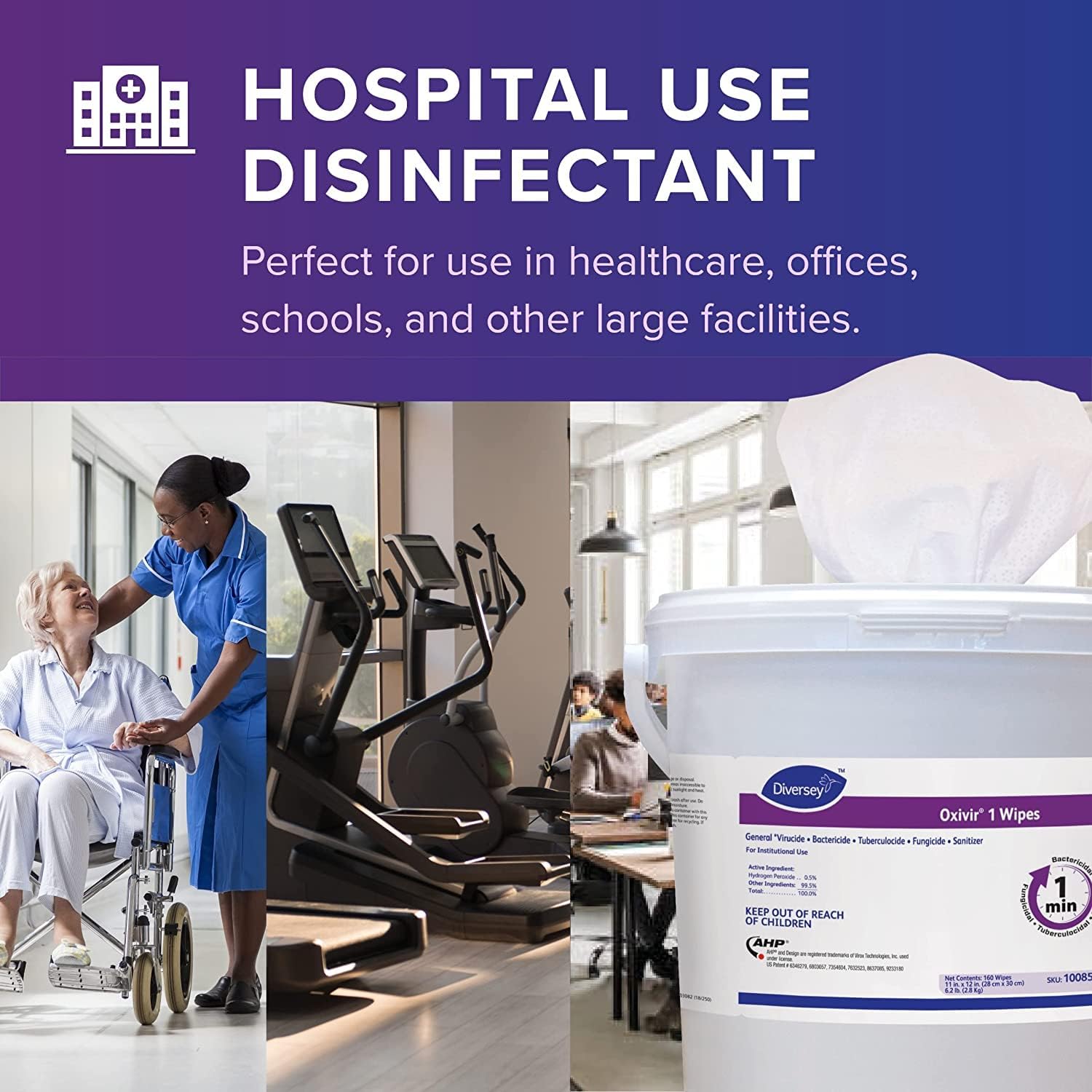 Oxivir Diversey 1 100850924 Disinfectant Cleaning Wipes, Virucidal, Pre-Moistened with Accelerated Hydrogen Peroxide AHP, Unscented, 160 Extra Large 11x12-Inch Wipes, 1-Bucket - Image 5