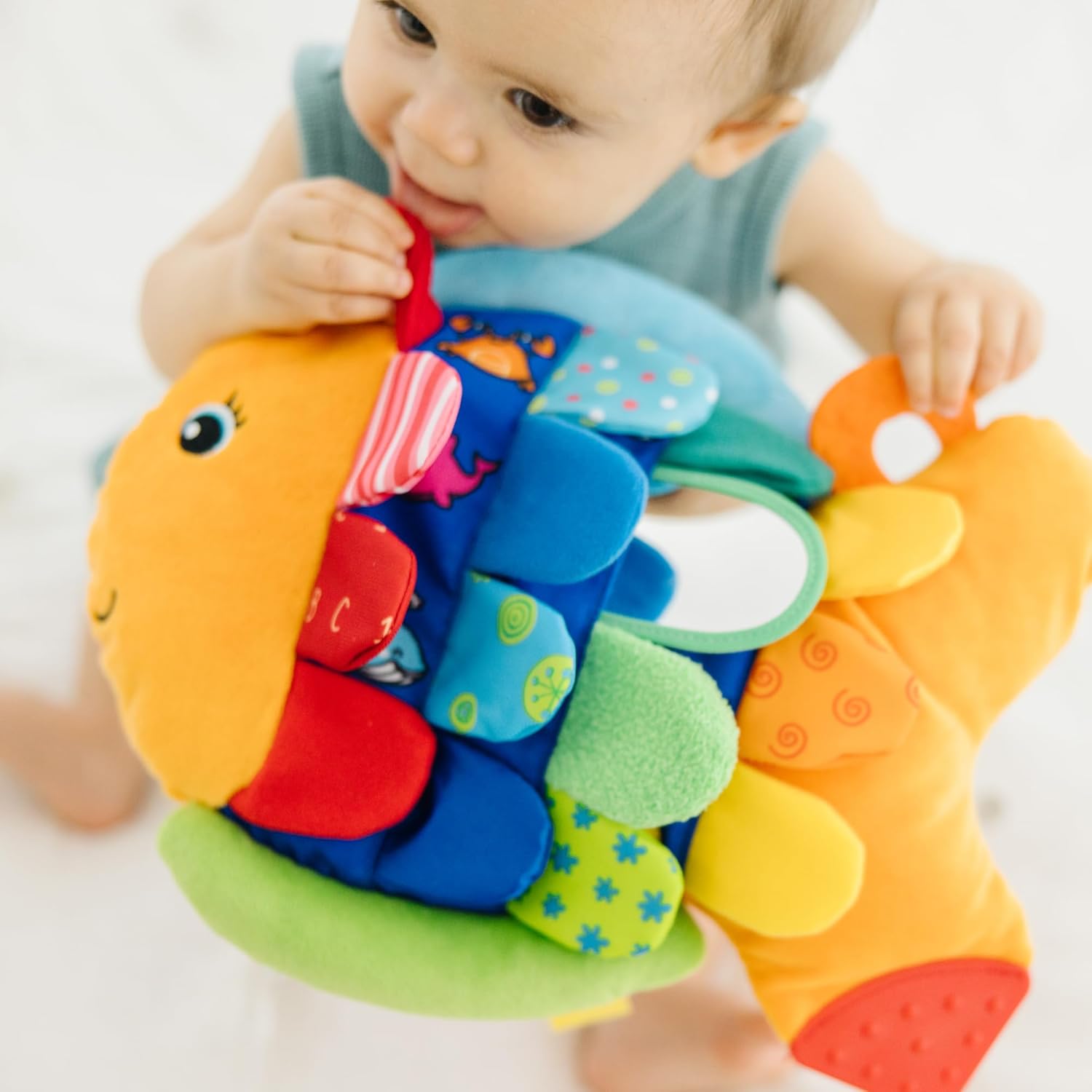 Melissa & Doug K’s Kids, Flip Fish Stuffed Animal, Soft Baby Book, Multi-Textured Squeaking & Crinkling Infant Sensory Toys for Babies with Baby Mirror, Tummy Time Toys for Infants Ages 0–9 Months - Image 2