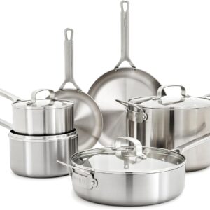 GreenPan x Bobby Flay 10 Piece Stainless Steel Cookware Set, Tri-Ply Multiclad Pots & Pans, Professional Grade, Oven & Broiler Safe to 600°F, Dishwasher Safe, Durable, Induction Compatible, Silver