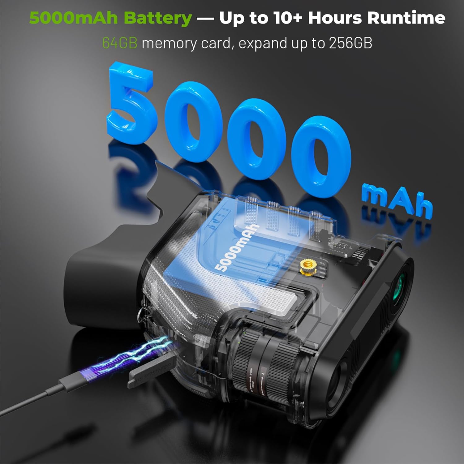 WOSPORTS 4K Night Vision Goggles – up to 80X Total Magnification, 10X Optical + 8X Digital Zoom, 1315FT Vision Range, 5000mAh Rechargeable Battery, IPX Waterproof NVG, Gifts for Men - Image 5