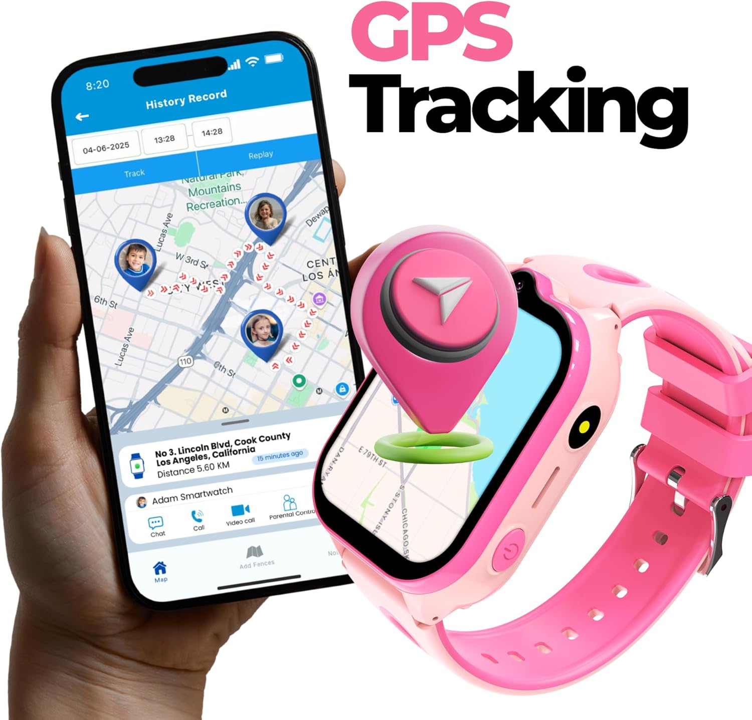 Smart Watch – Best Kid-Safe Phone Watch, Precision Real-Time GPS Tracking, Calls, Texts, Activity Tracking, School Mode, Parental Controls, SOS Button & Safety Alerts, Geo-Fence Zones (Pink) - Image 4