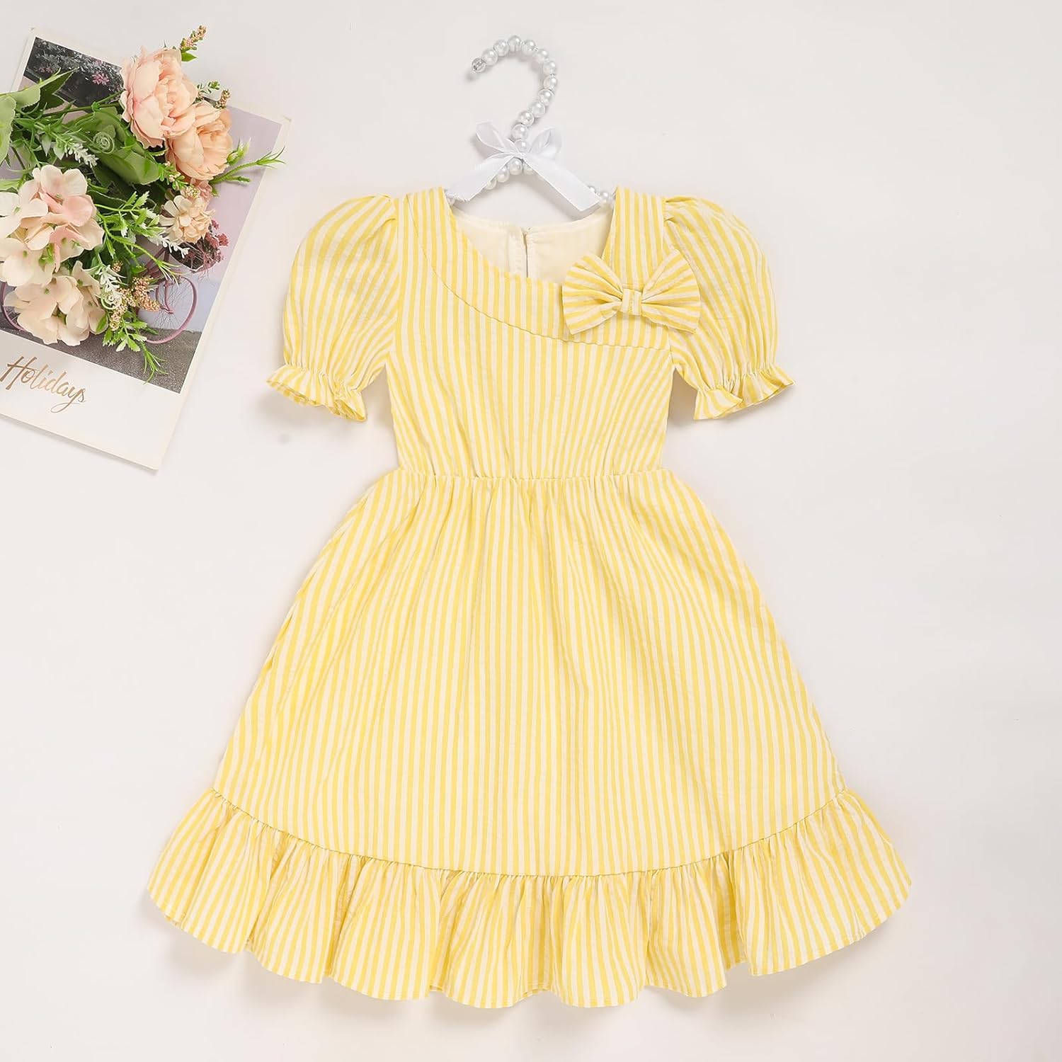 GRNSHTS Toddler Girl Summer Dress Kids Striped Puffed-Sleeve Casual Dresses 1-6Y - Image 3