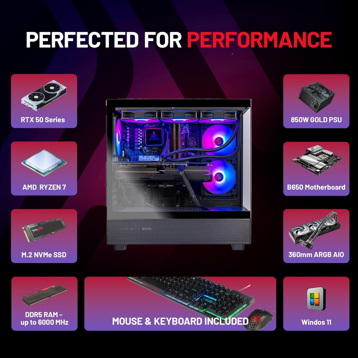 Skytech Gaming Azure 3 Desktop PC, Ryzen 7 7700X 4.5 GHz (5.4GHz), NVIDIA RTX 5070 12GB, 1TB Gen4 NVMe SSD, 32GB DDR5 RAM 6000 RGB, 850W Gold ATX 3 PSU, 360mm ARGB AIO, Wi-Fi, Win 11 - Image 10