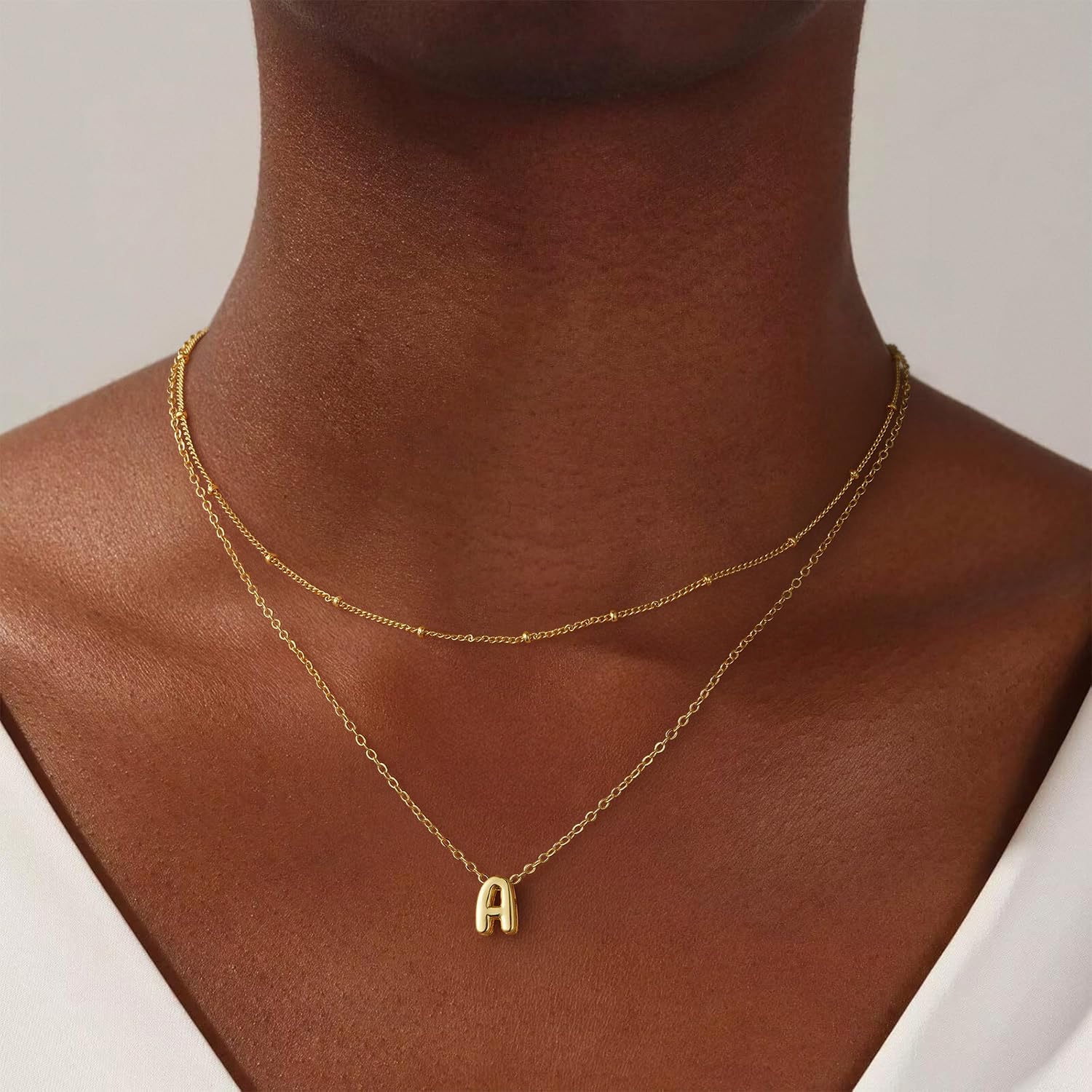 Valentines Day Gifts for Her - Bubble Letter Necklace Layered 14K Gold Plated Initial Necklaces for Women Dainty Cute Choker Pendant Stack Jewelry Fashion Accessories Teen Gift Trendy Stuff - Image 2
