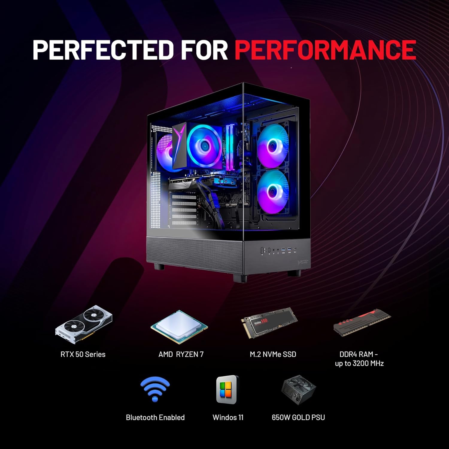 Skytech Gaming Azure 3 Gaming PC, AMD Ryzen 7 5700 3.7GHz, NVIDIA RTX 5060, 1TB NVMe SSD, 32GB DDR4 RAM 3200, 650W Gold PSU, Wi-Fi, Win 11, Desktop - Image 9