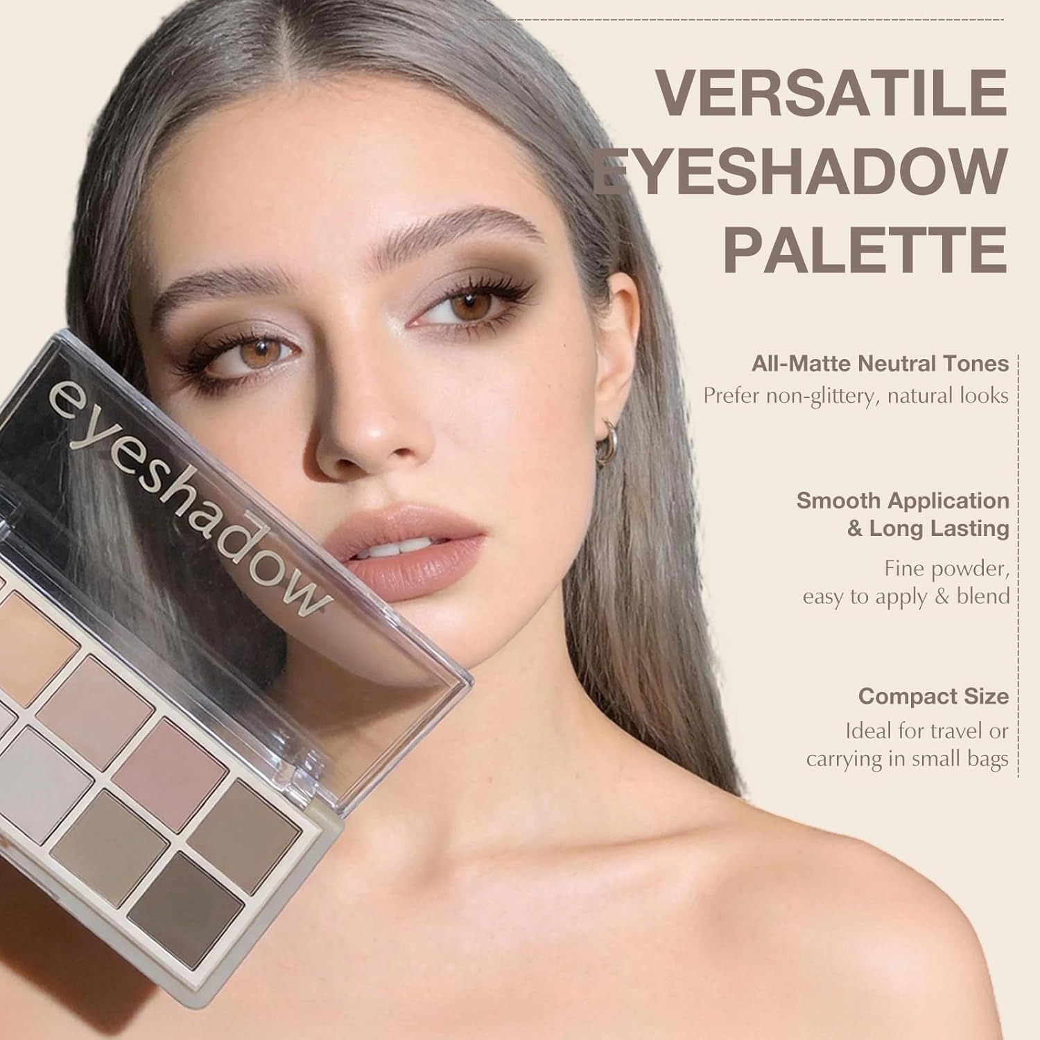 10 Colors Matte Neutral Eyeshadow Palette, Taupe Brown Mauve Nude Eye Shadow for Older Women, Blendable Long Lasting Natural Grey Smokey Eyeshadow Cool Toned Contour Makeup Palette - Image 2