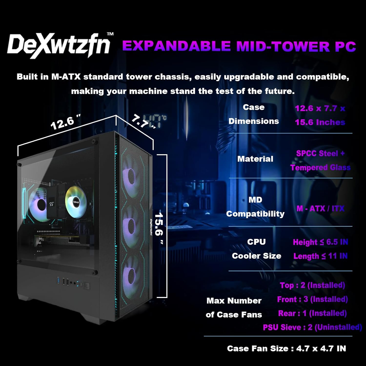 Gaming PC, i7 CPU Up to 4.2 GHz, RX 590 2304 SP 8GB, 512GB SSD, 16GB RAM, RGB Fansx4 for Desktop PC, WiFi 6 BT 5.3, Win11 (i7+RX 590+512GB) - Image 5