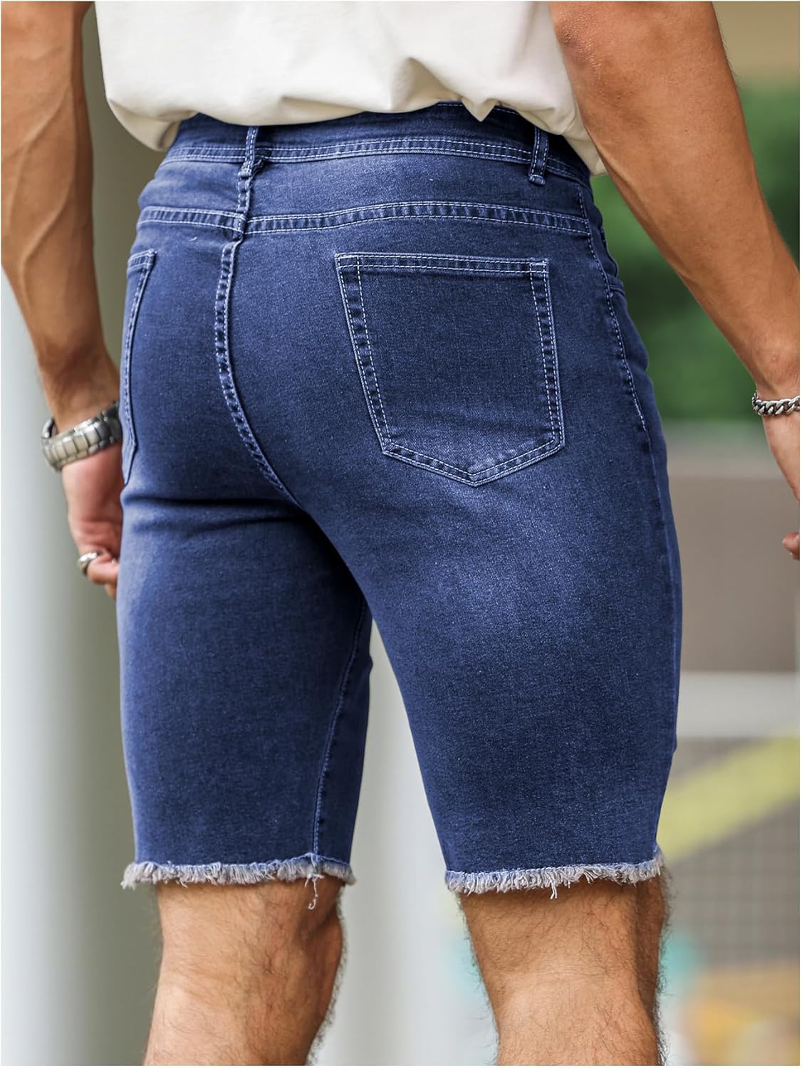 Verdusa Men's Jean Shorts Straight Leg Ripped Raw Trim Denim Shorts Slim Fit Stretch Jorts - Image 2